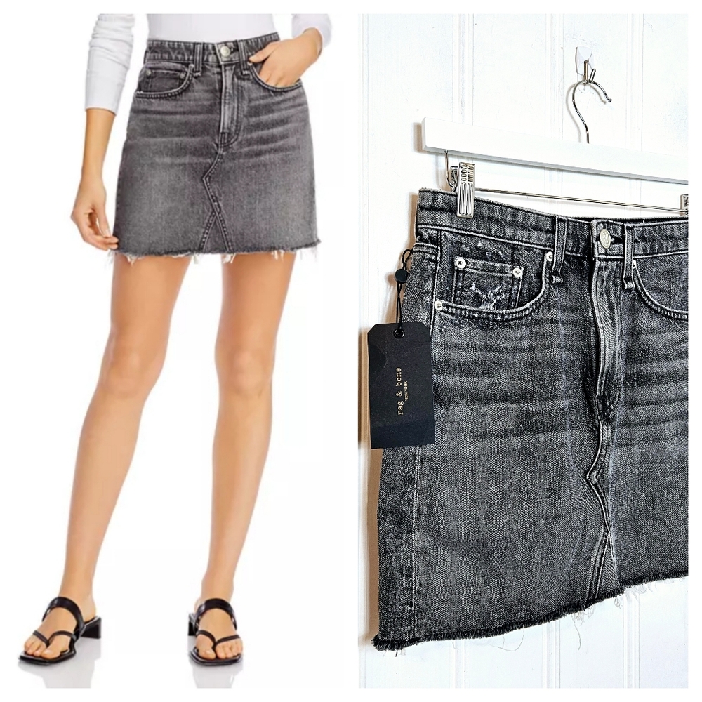 rag & bone Denim Mini Skirt Womens 27 Black Itty Bitty Distressed Frayed NWT